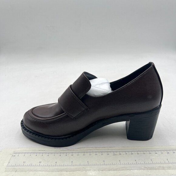 Maiyang Brown Chunky Mid Heel Platform Loafers Round Toe Slip on Party Pump - Picture 1 of 7